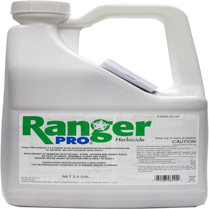 Ranger Pro Bayer Glyphosate 2.5-gallon herbicide for industrial, turf, and ornamental weed control.  Avoid contact with foliage, stems, and roots of desirable plants.
