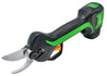 Cordless pruner with 25mm cutting capacity, featuring a green and black ergonomic design.
