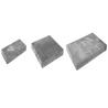 Three gray concrete paving stones of varying sizes, shown against a black background.

