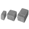 Gray concrete paving stones in various sizes, ideal for landscaping projects.
