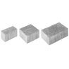 Three gray concrete pavers of varying sizes, ideal for landscaping projects.
