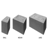 Gray concrete wall blocks in small, medium, and large sizes.
