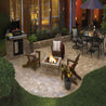 Rumblestone Trapezoid pavers create a stunning outdoor patio design with fire pit and seating area.
