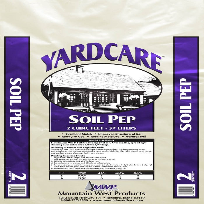 Mountain West Products Soil Pep (Rexburg Only): 2 cubic feet of soil amendment; improves soil structure, retains moisture, and aerates for healthy lawns & gardens.
