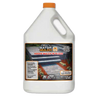 White jug of mulch bonding agent; keeps mulch in place, shown with landscaped pathway.
