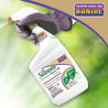Ready-to-use horticultural spray oil bottle, shown being sprayed, effective against various insects.
