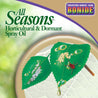 Product label depicting horticultural spray oil application on leaves infested with insects and pests.
