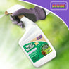 Ready-to-use weed killer in a spray bottle, shown being applied to a lawn.
