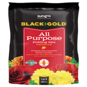 Sungro Black Gold All-Purpose Potting Mix, 1 cu ft, enriched with controlled-release fertilizer for flowers & vegetables, indoor & outdoor use.
