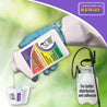 Pouring spreader sticker concentrate into measuring cup for garden application.
