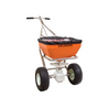AM Leonard 70lb Professional Spreader with black powder-coated frame and orange hopper.
