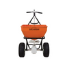 70lb capacity spreader with orange hopper and black powder-coated frame.

