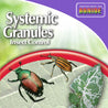 Product packaging showing systemic granules for insect control; features images of beetles and damaged foliage.
