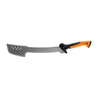 Fiskars 29" Machete Axe: Durable gray steel blade with orange and black handle for efficient cutting.
