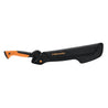 29-inch machete with black sheath and orange handle

