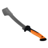 Gray machete with an orange and black handle, shown against a white background.
