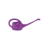 Purple plastic watering can, two-liter capacity, ideal for garden use.
