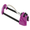 Purple oscillating sprinkler with adjustable spray pattern.

