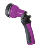 Purple 9-pattern spray nozzle with ergonomic grip for comfortable watering.
