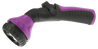 Purple and black plastic garden sprayer with adjustable nozzle.
