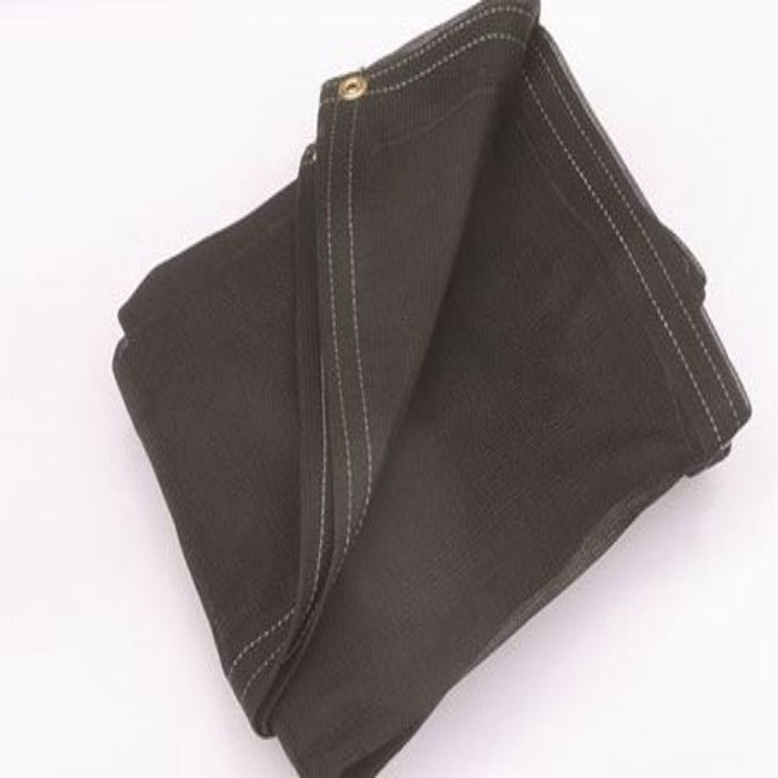 Black knitted truck tarp for heavy-duty protection.
