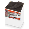 Dark gray knitted mesh tarp in its packaging, showing product details.
