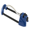 Blue oscillating sprinkler with adjustable spray, ideal for even lawn watering.

