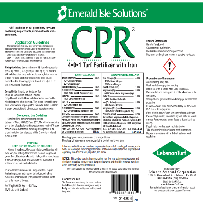 Emerald Isle CPR Premix Bio stimulant 4-0-1 w/ Iron