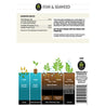 Fish & seaweed fertilizer label; detailed application guide for seeds, transplants, soil, and foliar feeding.
