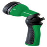 Green and black 9-pattern spray nozzle with ergonomic grip for comfortable watering.

