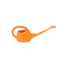 Two-liter orange plastic watering can with a long spout, ideal for gardening.
