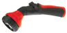Dramm One Touch Shower and Stream nozzle: red and black, ergonomic design for easy use.

