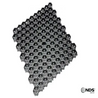 Hexagonal plastic grass pavers for permeable landscaping, shown on white background.
