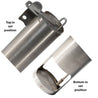 Stainless steel mole trap, shown set and ready for use.
