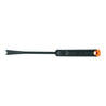 Black weeding tool with orange handle, isolated on white background.
