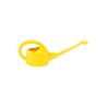 Bright yellow plastic watering can, two-liter capacity, ideal for gardening.
