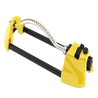 Yellow oscillating sprinkler with adjustable spray and brass nozzles.
