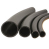 Flexible black PVC pipes in various diameters, shown curved on a white background.
