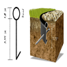 Black plastic lawn edging installed in soil, showing dimensions.
