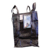 Large black bulk container bag with sturdy handles and a small informational insert.
