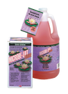 Water garden treatment product shown with box and jug;  pink liquid, lily pad imagery.
