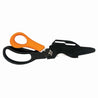 Black and orange garden shears with a unique design, shown against a white background.
