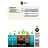 Kelp meal fertilizer label with nutrient analysis, application guide for various plant growth stages, and manufacturer info.
