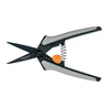 Fiskars Softouch Micro-Tip Pruning Snips: Non-stick blades, gray ergonomic handles, ideal for precise cuts.
