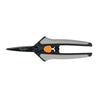 Grey and black micro-tip pruning shears with orange accents, ideal for detail work.
