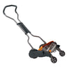 Reel mower with ergonomic handle, designed for easy lawn care.
