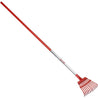 Corona Fixed Tine Leaf Rake with red handle and aluminum shaft for efficient leaf cleanup.
