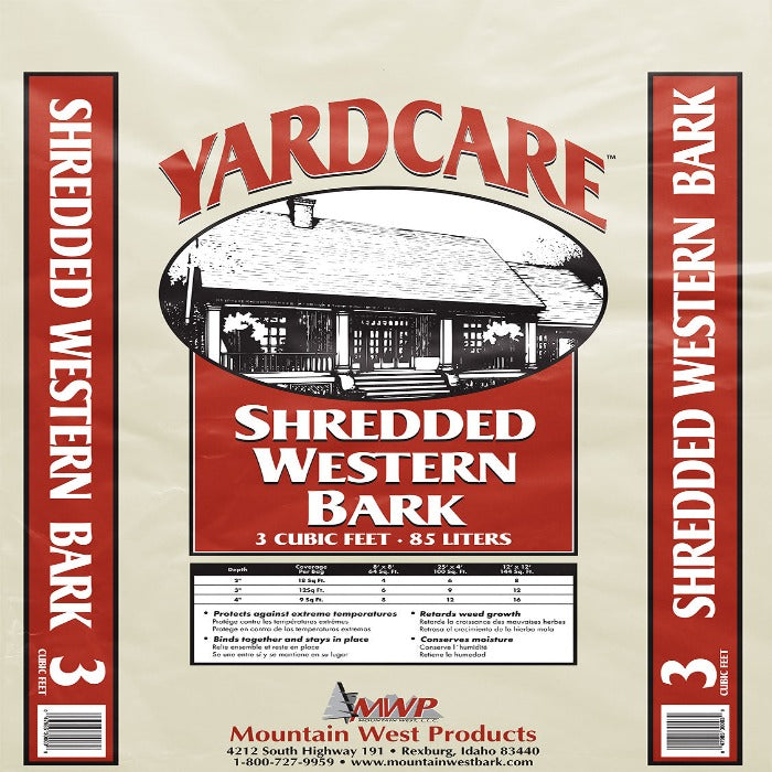 Mountain West Products Yardcare Shredded Western Red Cedar Bark Mulch: 3 cu ft, protects against extreme temperatures, retards weed growth, retains moisture.
